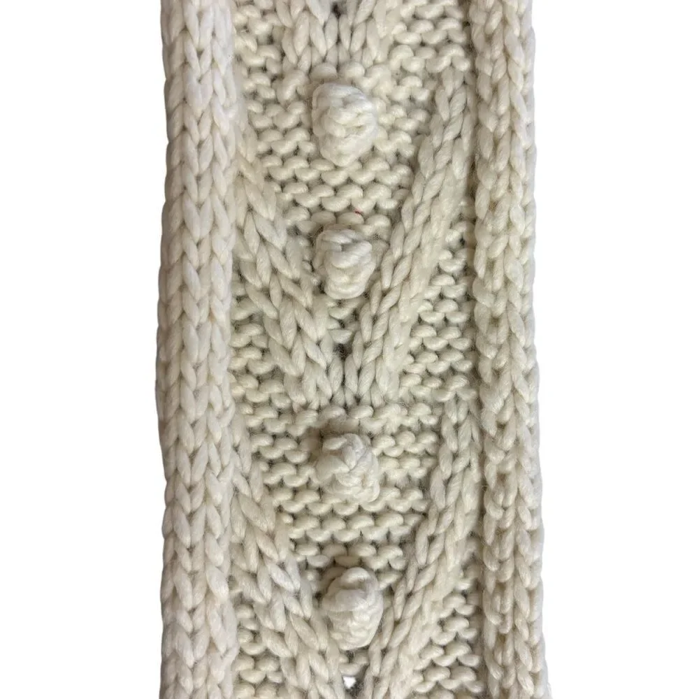 Vintage Y2K Abercrombie Cream Wool Blend Long Scarf Pom Pom & Fringe Details